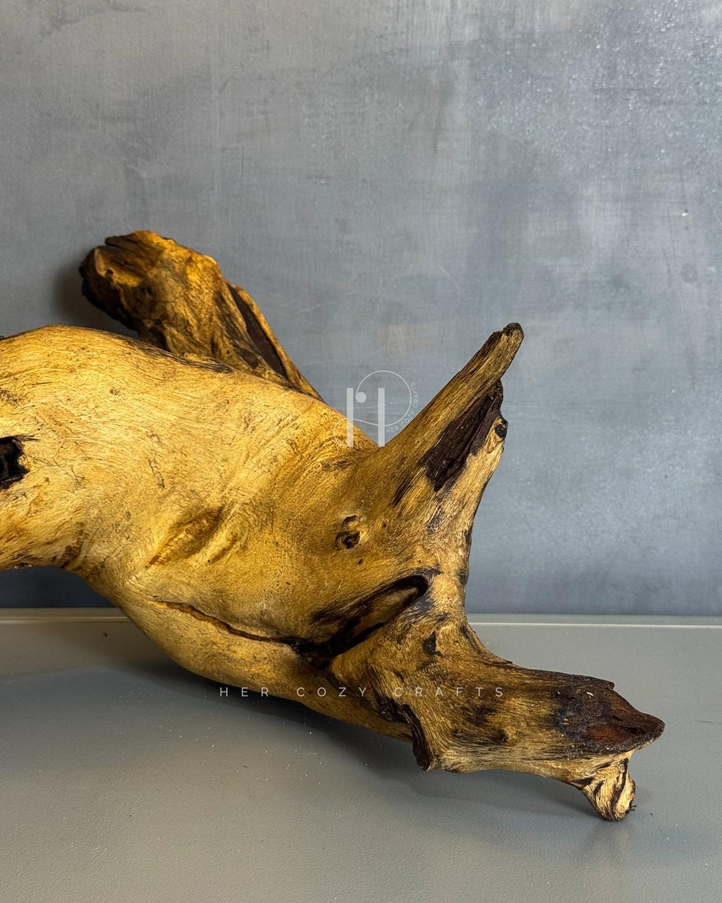 Driftwood Arch Lamp - Sculptural natural wood base with off white fabric shade