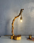 Arcwood Lamp - Sculptural Driftwood Base with Jute-Wrapped Hanging Bulb