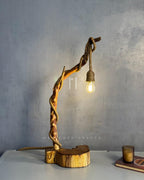 Arcwood Lamp - Sculptural Driftwood Base with Jute-Wrapped Hanging Bulb
