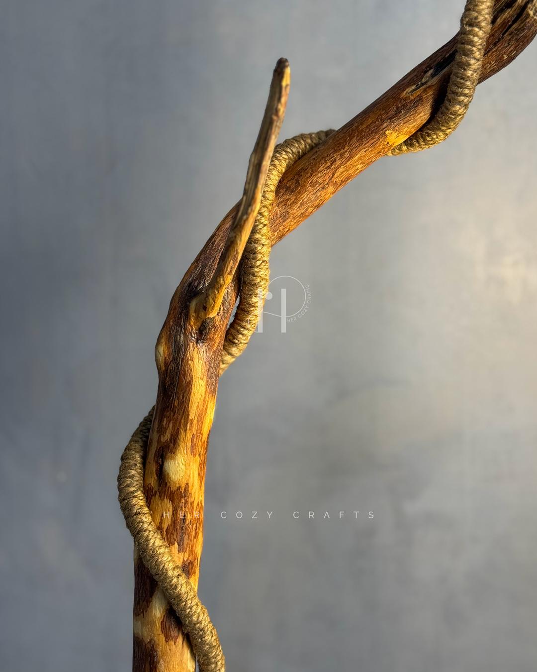 Wildwood Branch Lamp - Natural Driftwood Base with Jute-Wrapped Hanging Bulb