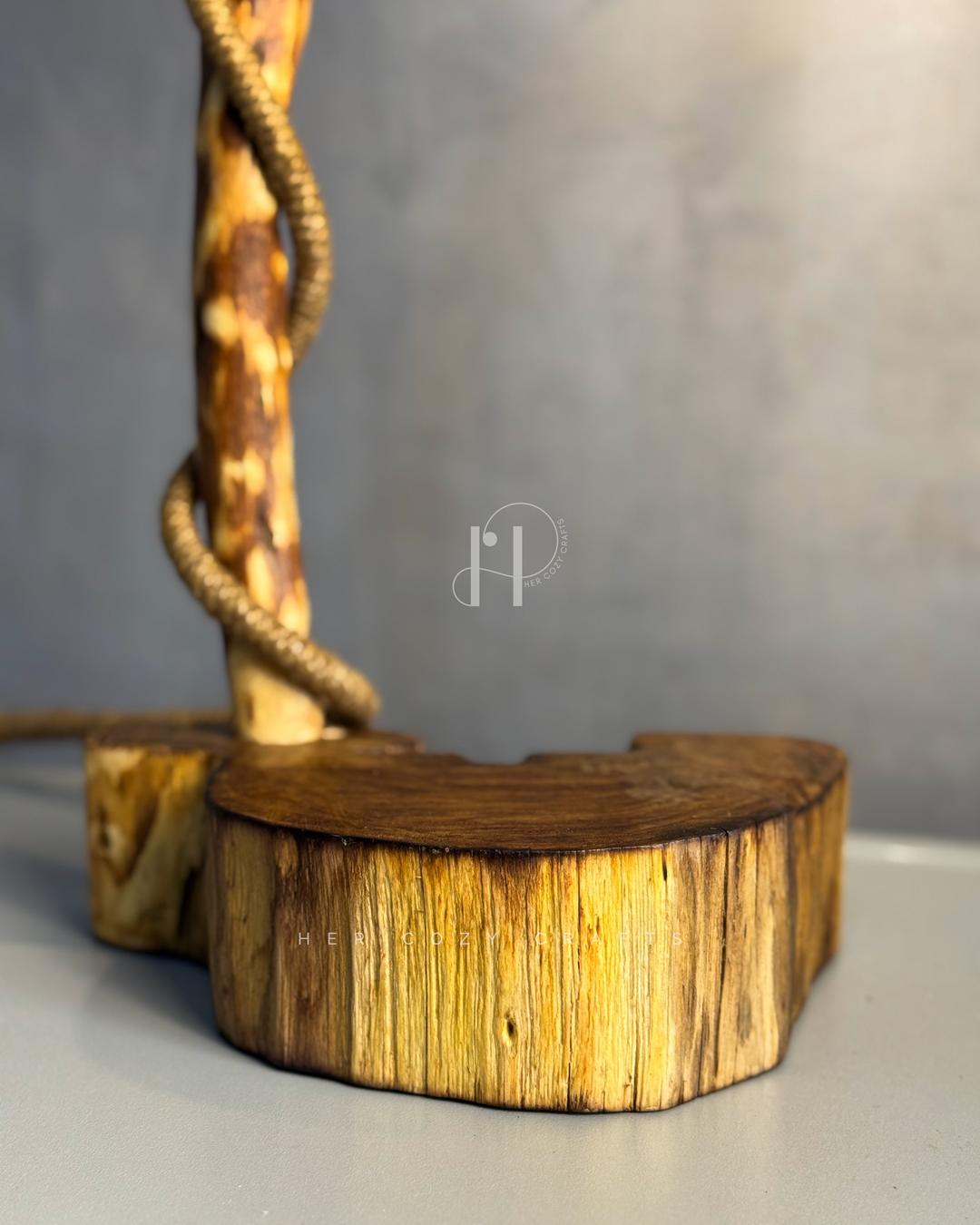 Arcwood Lamp - Sculptural Driftwood Base with Jute-Wrapped Hanging Bulb