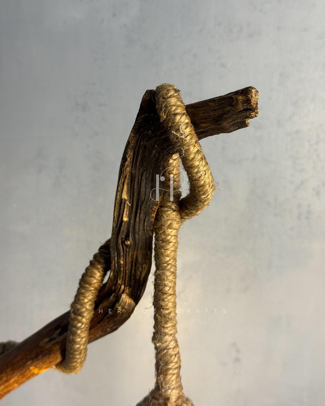 Wildwood Branch Lamp - Natural Driftwood Base with Jute-Wrapped Hanging Bulb
