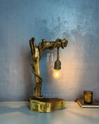 Rope Branch Lamp - Natural wood frame with jute-wrapped hanging bulb