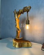 Rope Branch Lamp - Natural wood frame with jute-wrapped hanging bulb