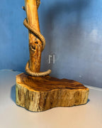 Rope Branch Lamp - Natural wood frame with jute-wrapped hanging bulb
