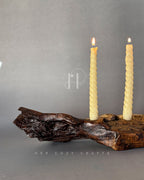 Twisted Candle Holder – Sculptural Wooden Branch Base with Three Spiral Candles
