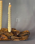 Twisted Candle Holder – Sculptural Wooden Branch Base with Three Spiral Candles