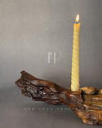 Twisted Candle Holder – Sculptural Wooden Branch Base with Three Spiral Candles