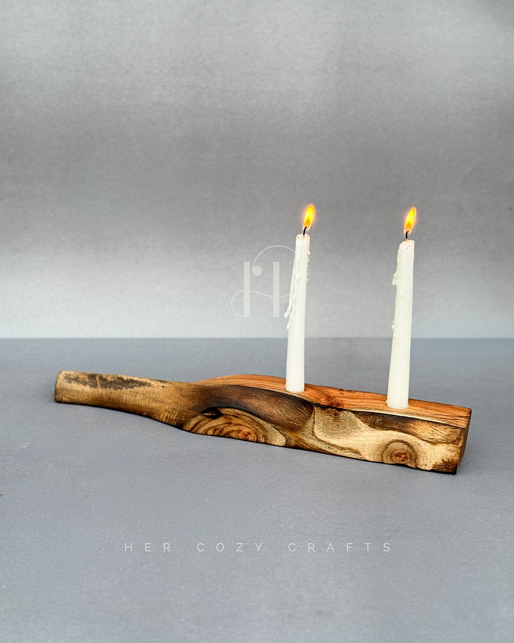 Double Candle Holder – Clean Wooden Base with Two Taper Candle Slots