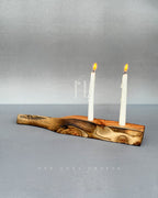 Double Candle Holder – Clean Wooden Base with Two Taper Candle Slots