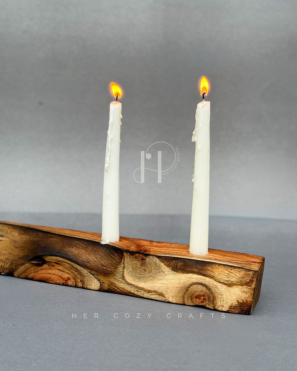 Double Candle Holder – Clean Wooden Base with Two Taper Candle Slots