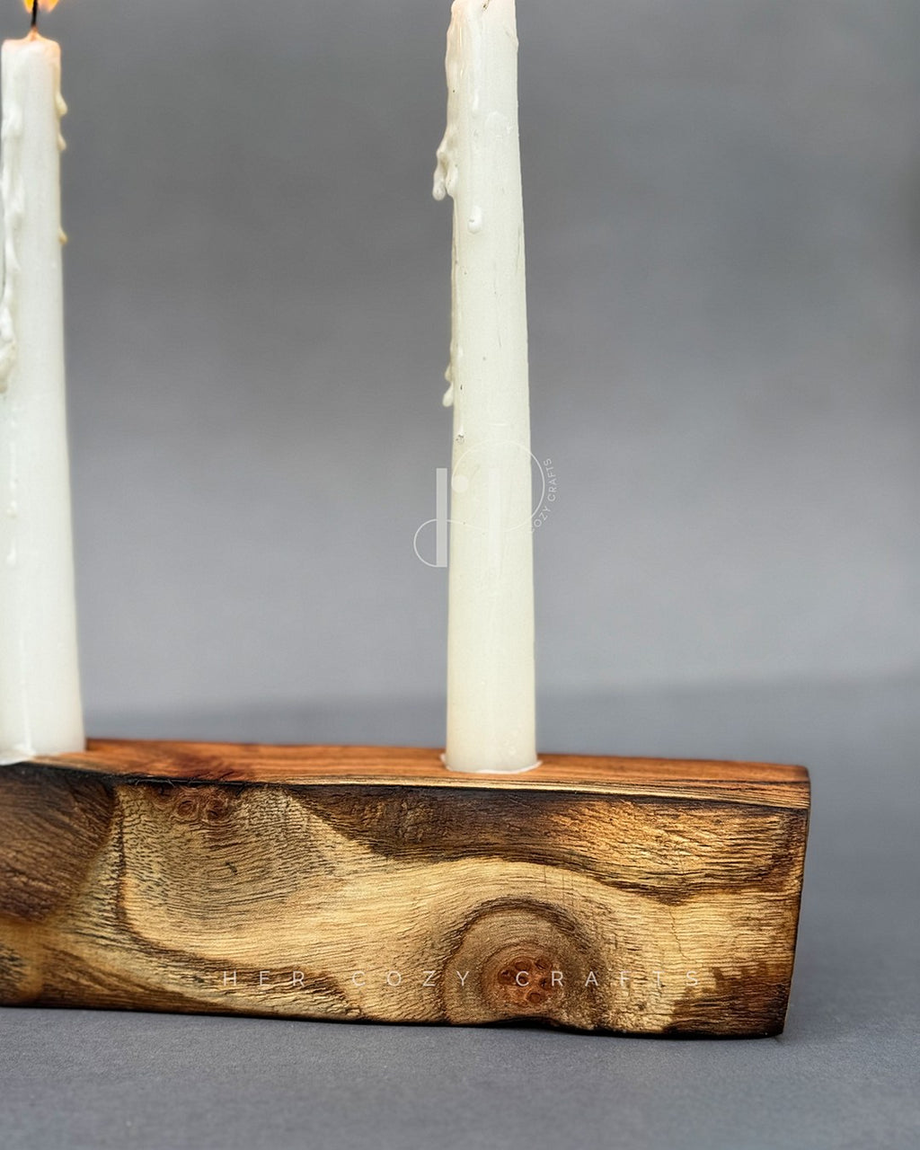 Double Candle Holder – Clean Wooden Base with Two Taper Candle Slots