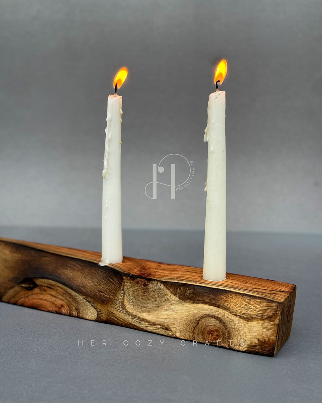 Double Candle Holder – Clean Wooden Base with Two Taper Candle Slots