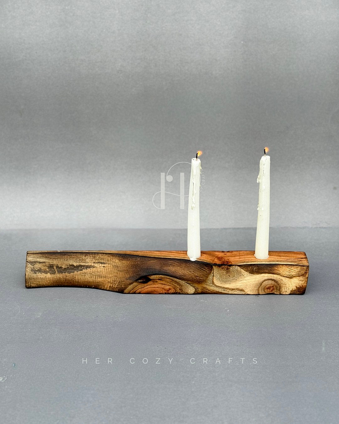 Double Candle Holder – Clean Wooden Base with Two Taper Candle Slots