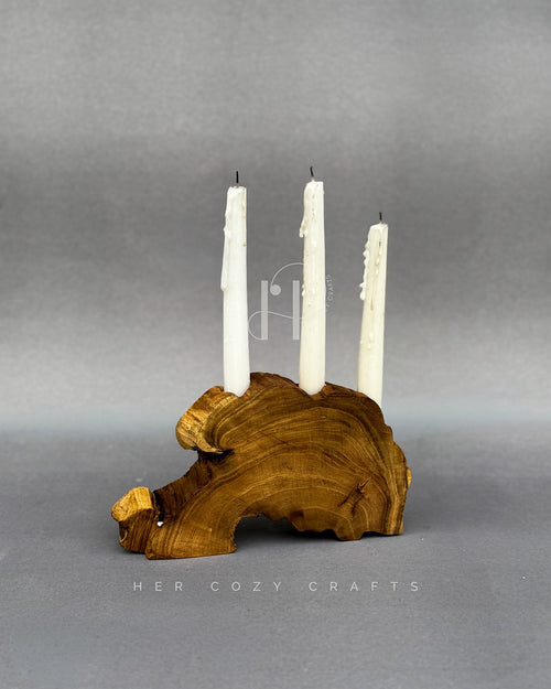 Arch Candle Holder – Sculptural Wooden Base with Three Taper Candle Slots