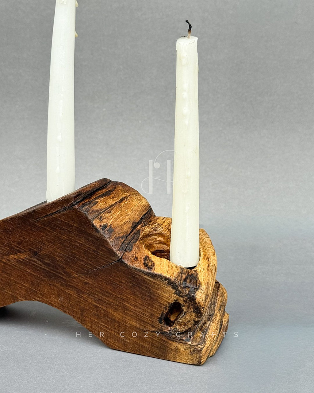 Haven Candle Holder – Sculptural Wooden Base with Three Taper Candles