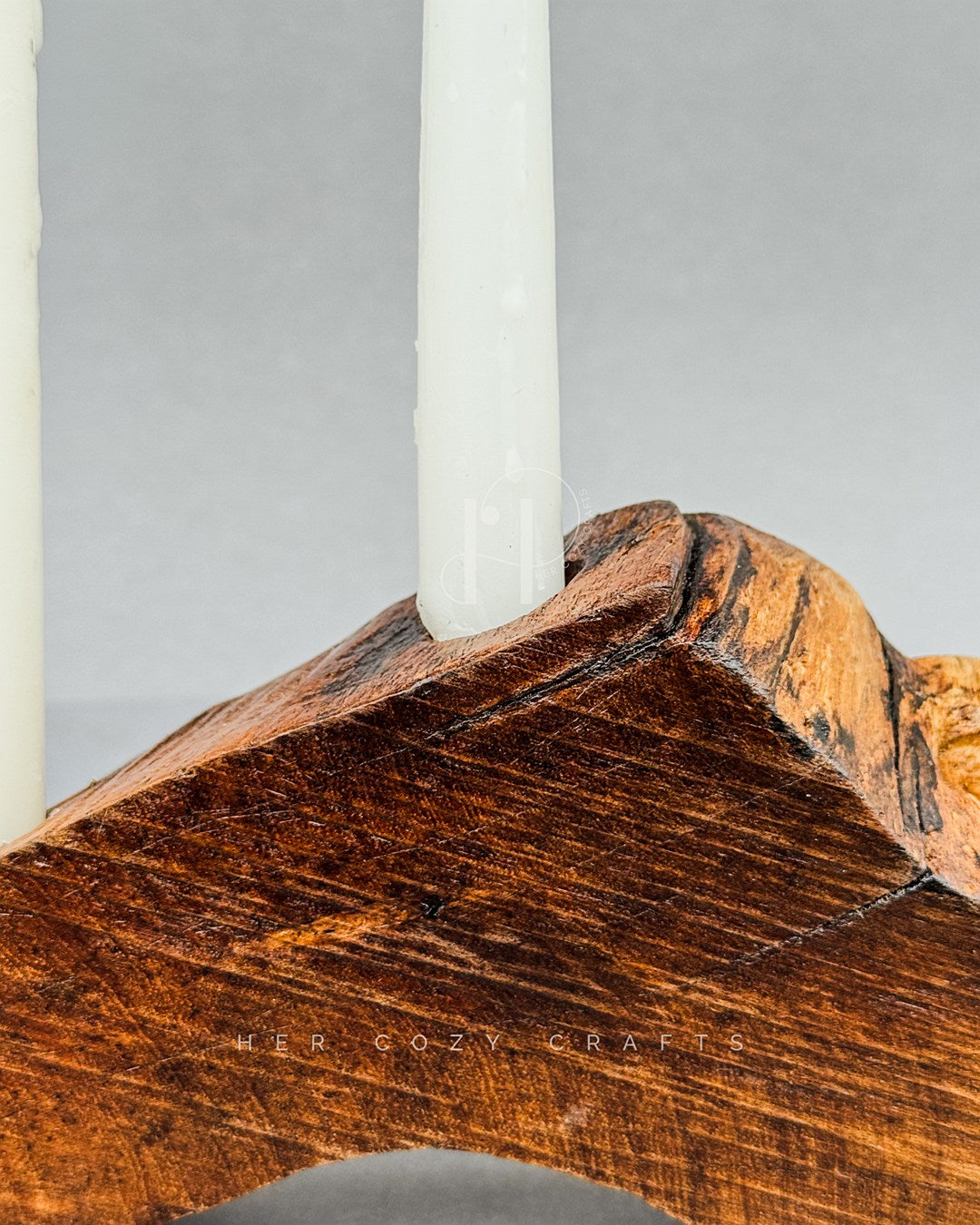Haven Candle Holder – Sculptural Wooden Base with Three Taper Candles