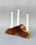 Haven Candle Holder – Sculptural Wooden Base with Three Taper Candles