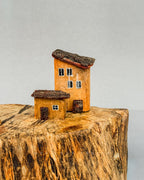 Woodland House Candle Holder – Rustic Tree Slice Base with Miniature House Details