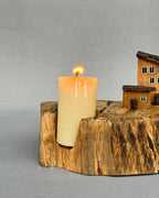 Woodland House Candle Holder – Rustic Tree Slice Base with Miniature House Details