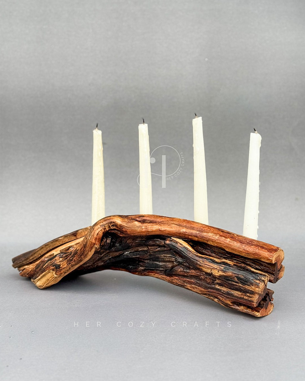 Rustic Candle Branch - Natural Wood Candle Holder