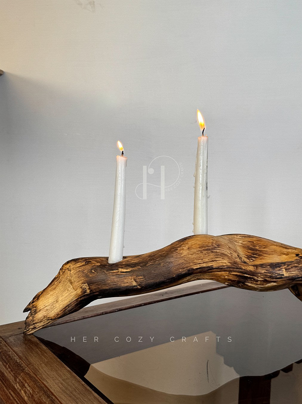 Driftwood Candle Bar - Natural branch with four candle holders