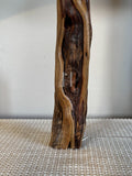 Natural Wood Column Lamp – Rustic Wooden Base with Linen Shade