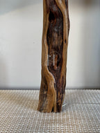 Natural Wood Column Lamp – Rustic Wooden Base with Linen Shade