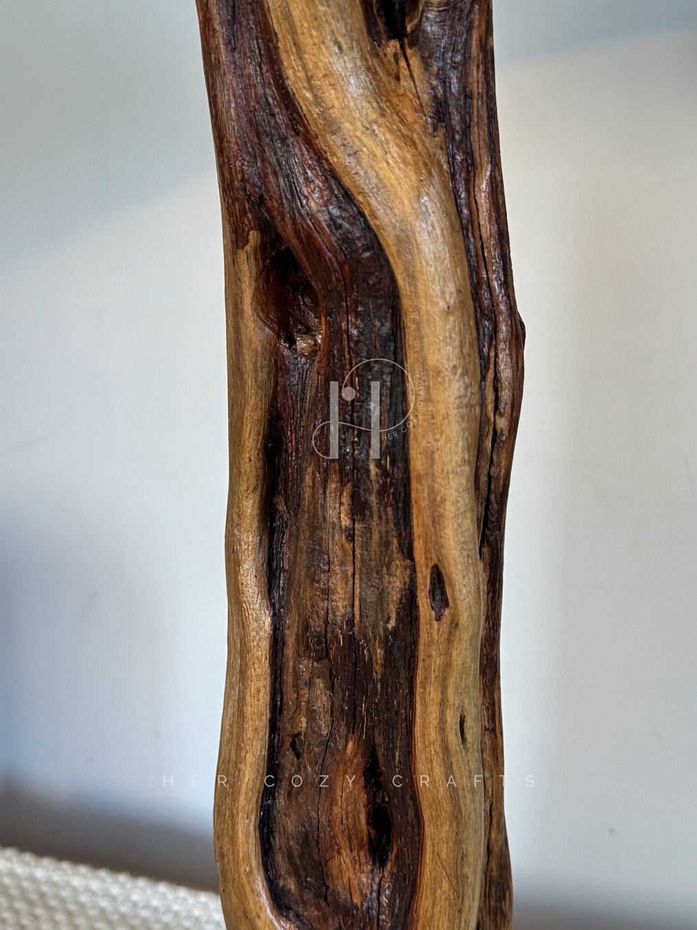 Natural Wood Column Lamp – Rustic Wooden Base with Linen Shade