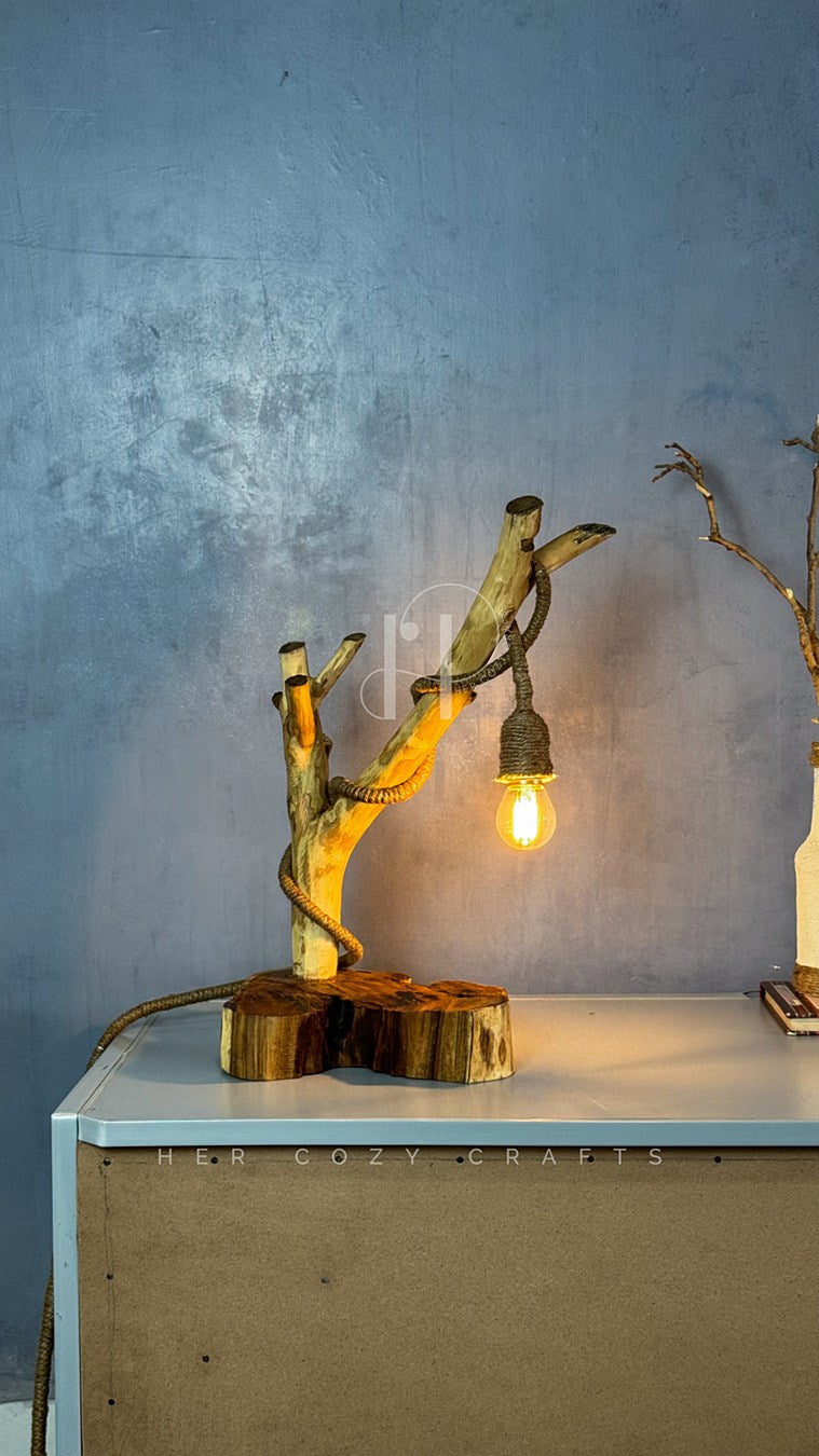 Branchlight Lamp - Organic Driftwood Base with Hanging Bulb