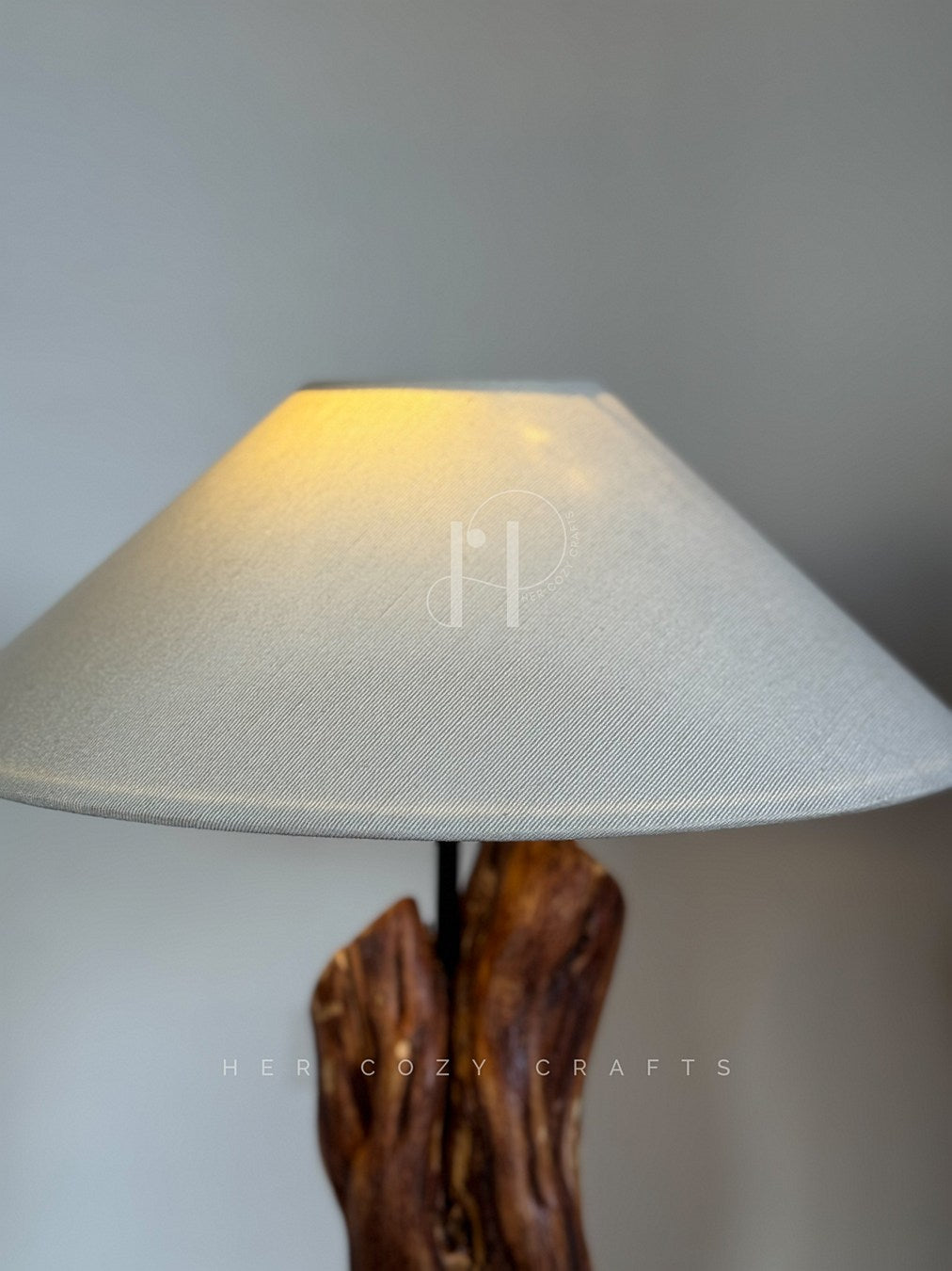 Willow Glow Lamp – Sculptural Wooden Base with Off-White Fabric Shade
