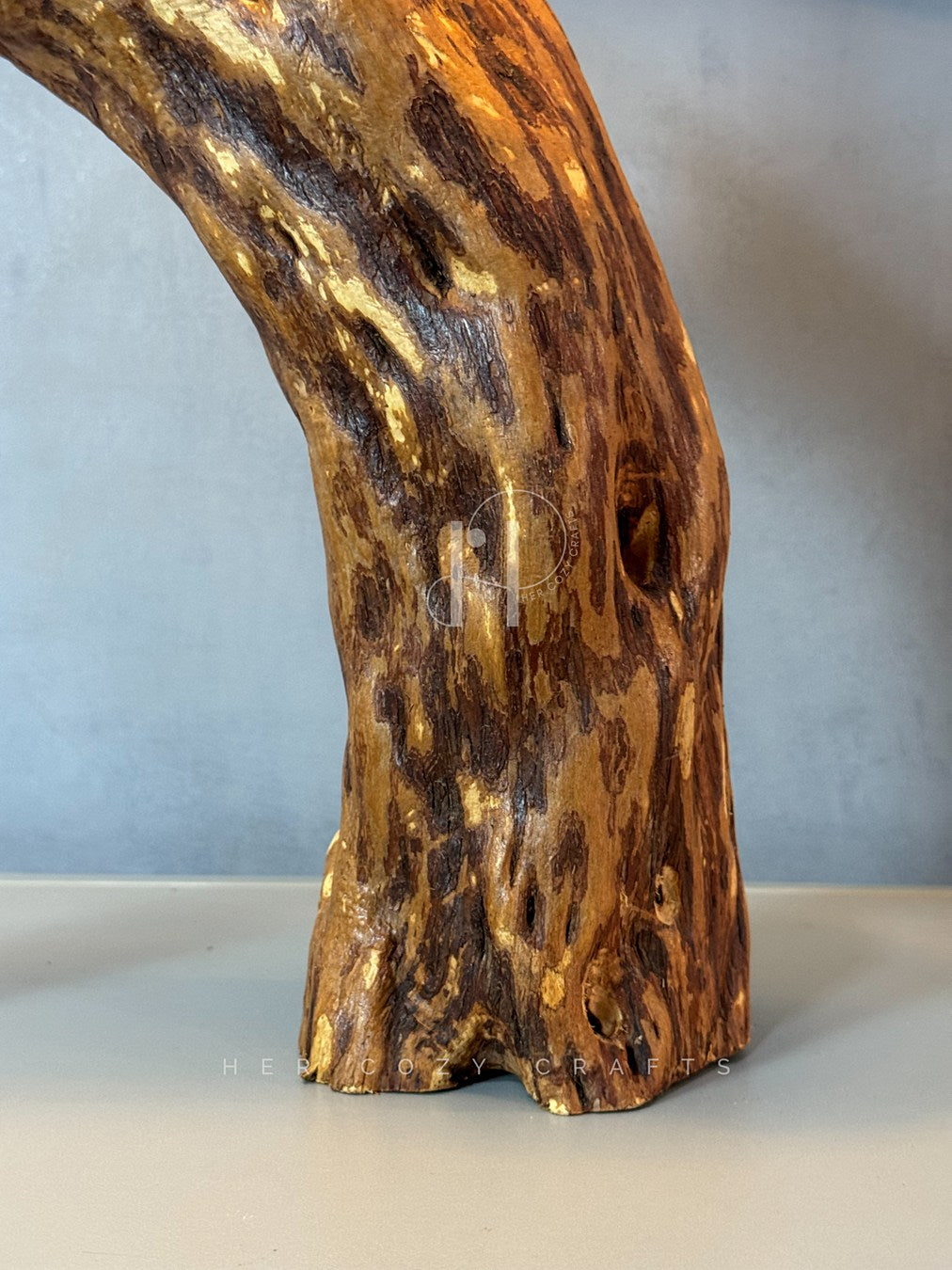 Curved Root Lamp – Sculptural Wooden Base with Soft Fabric Shade