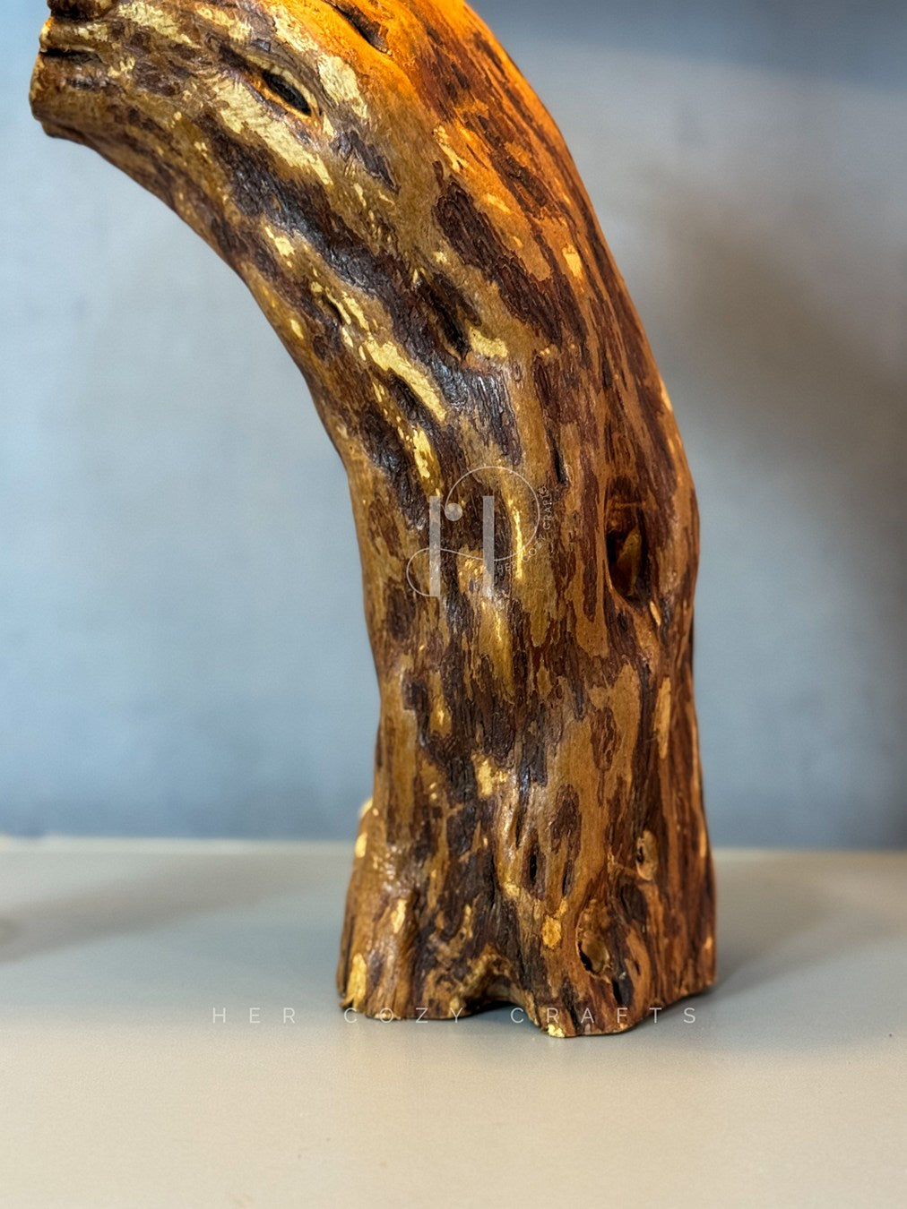 Curved Root Lamp – Sculptural Wooden Base with Soft Fabric Shade
