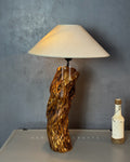 Root Glow Lamp – Sculptural Wooden Base with Off-White Fabric Shade