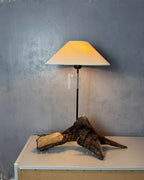 Driftwood Base Lamp – Sculptural Branch Wood with Off-White Fabric Shade