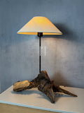 Driftwood Base Lamp – Sculptural Branch Wood with Off-White Fabric Shade