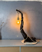 Branch Glow Lamp – Sculptural Curved Wood Base with Hanging Glass Bulb