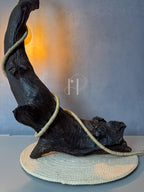 Branch Glow Lamp – Sculptural Curved Wood Base with Hanging Glass Bulb