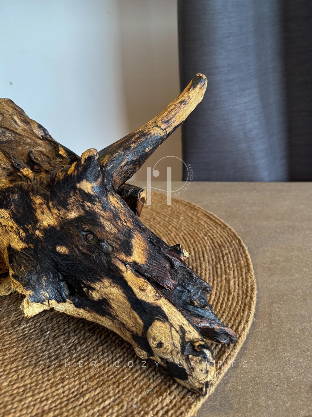Wild Root Lamp – Organic Wood Base with Neutral Fabric Shade.