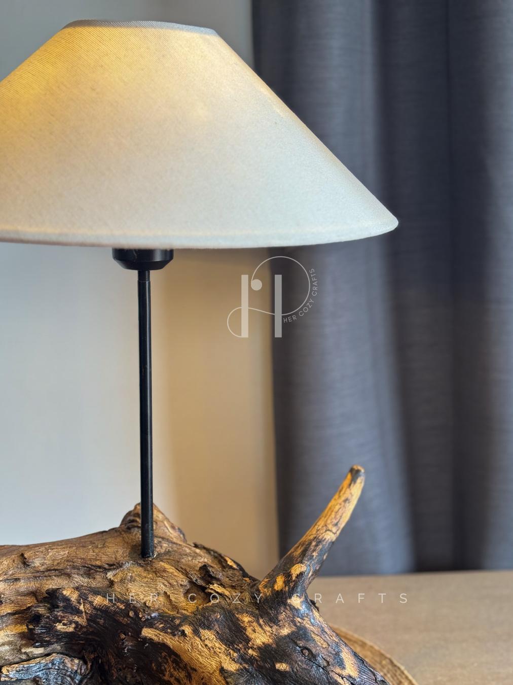 Driftwood Arch Lamp - Sculptural natural wood base with off white fabric shade