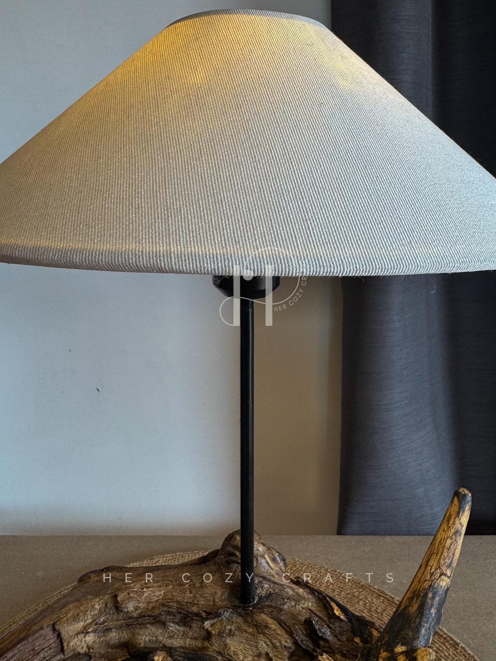 Wild Root Lamp – Organic Wood Base with Neutral Fabric Shade.