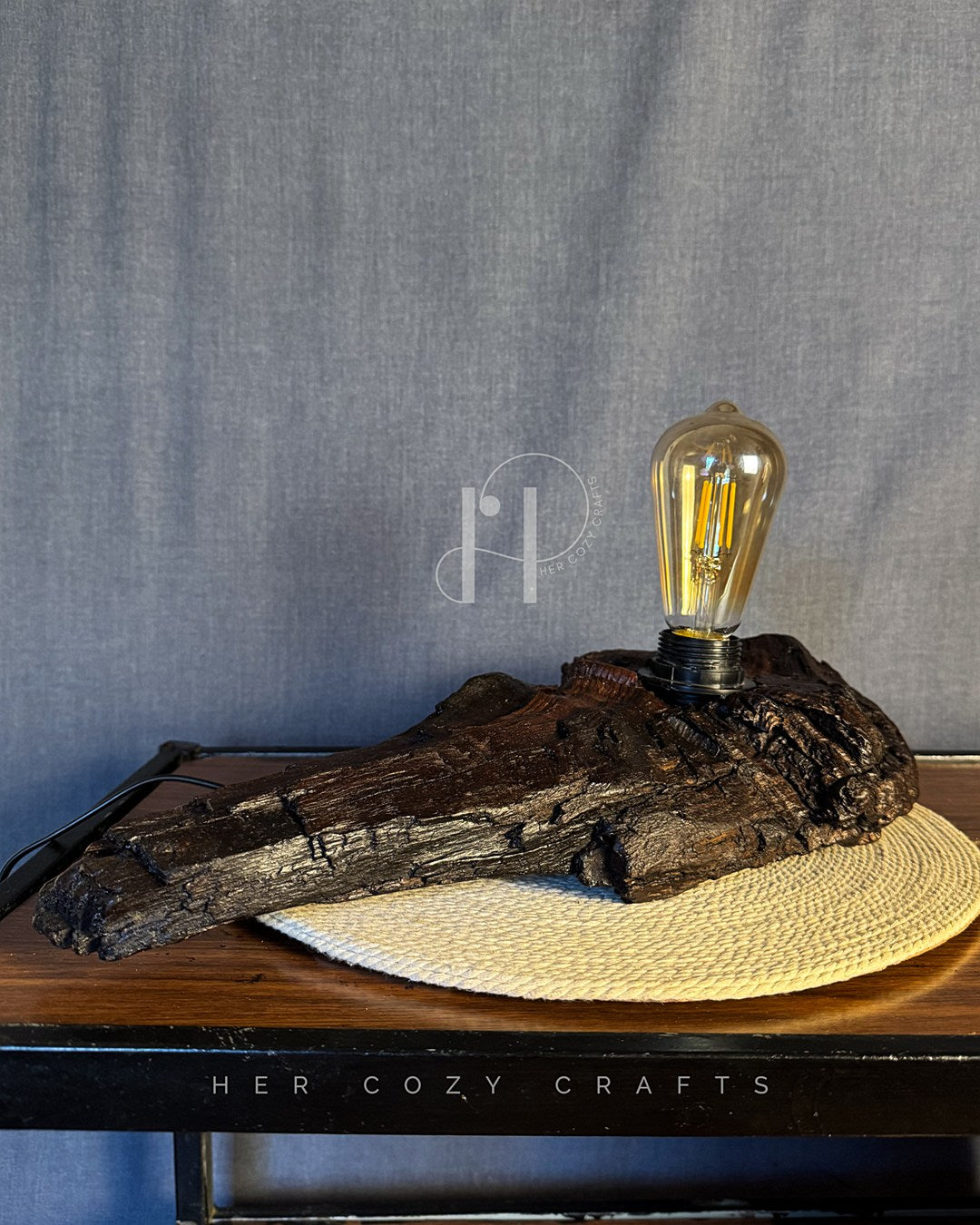 Timber Glow Lamp – Rustic Driftwood Base with Exposed Bulb