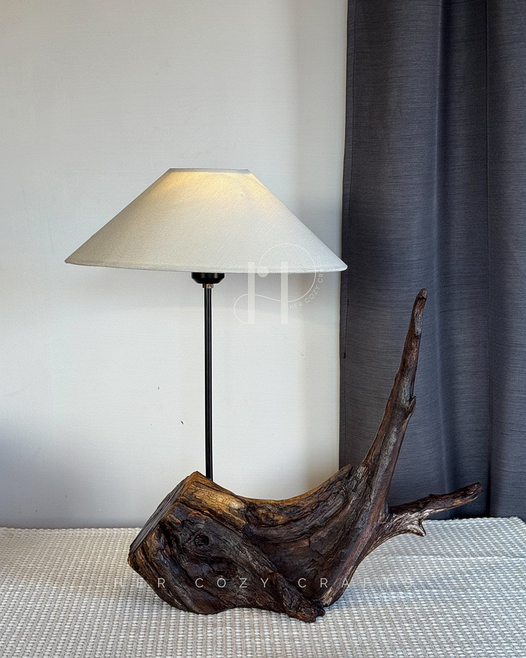 Wild Root Lamp - Sculptural Driftwood Base with Linen Shade