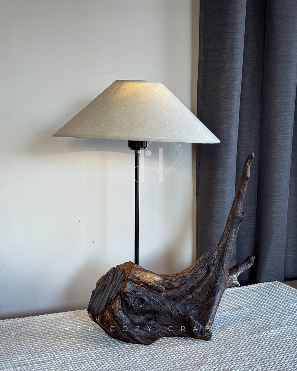 Wild Root Lamp - Sculptural Driftwood Base with Linen Shade
