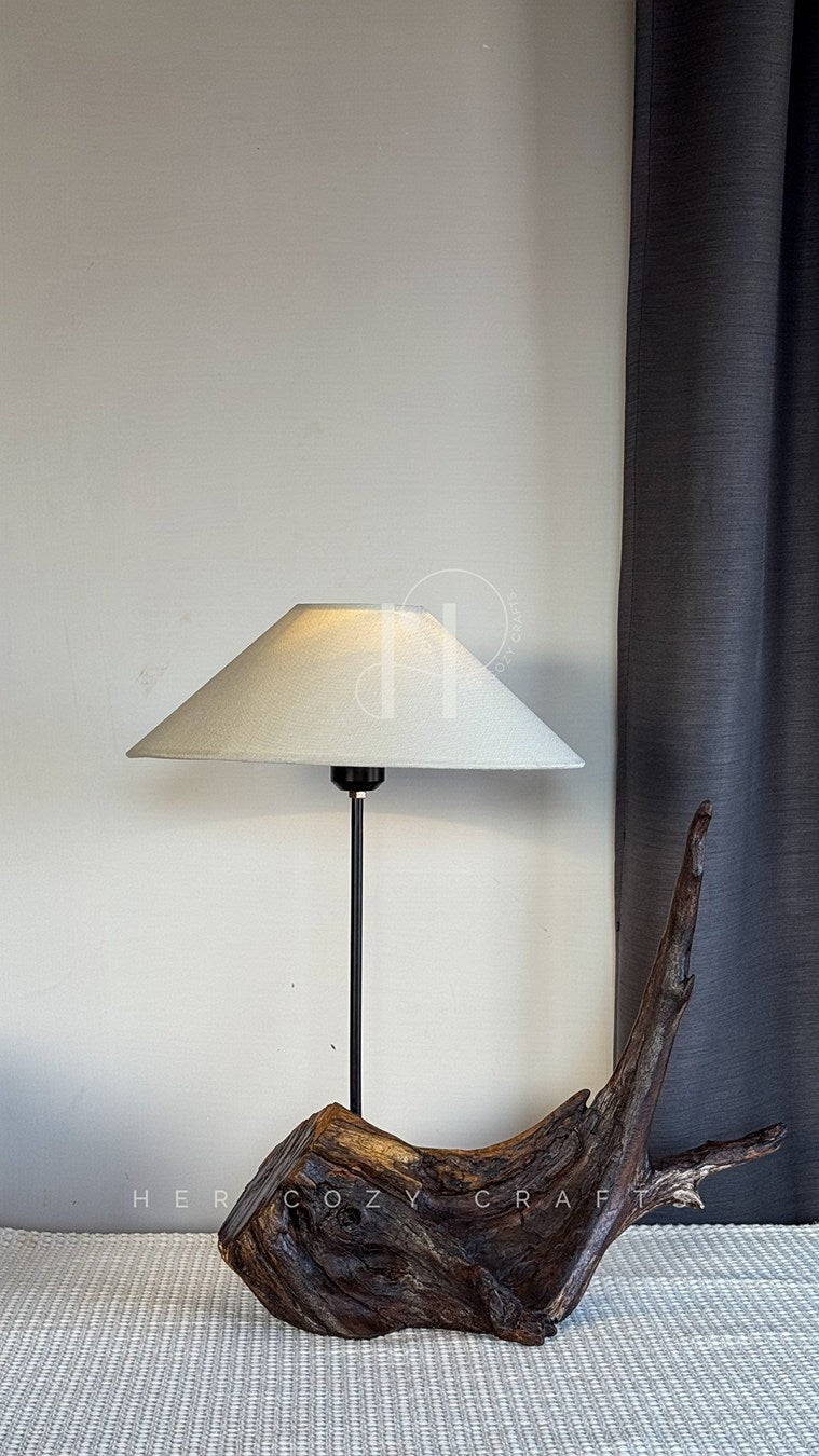 Wild Root Lamp - Sculptural Driftwood Base with Linen Shade