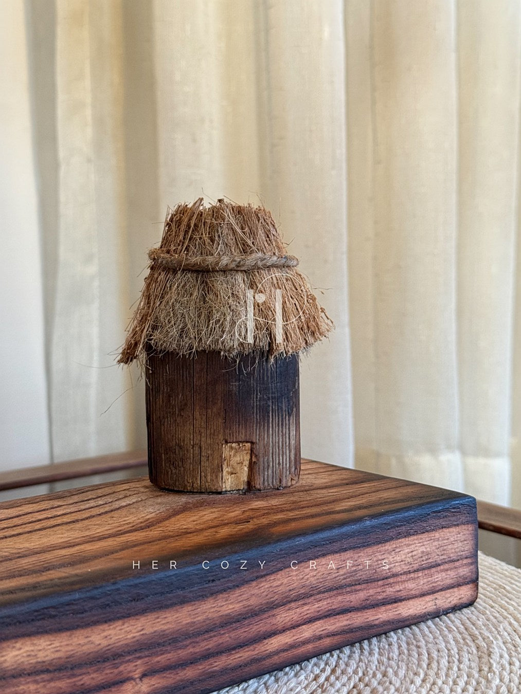 Branch Haven Lamp-Handcrafted Driftwood Lamp with Jute-Wrapped Hanging Bulb & Miniature Cottage