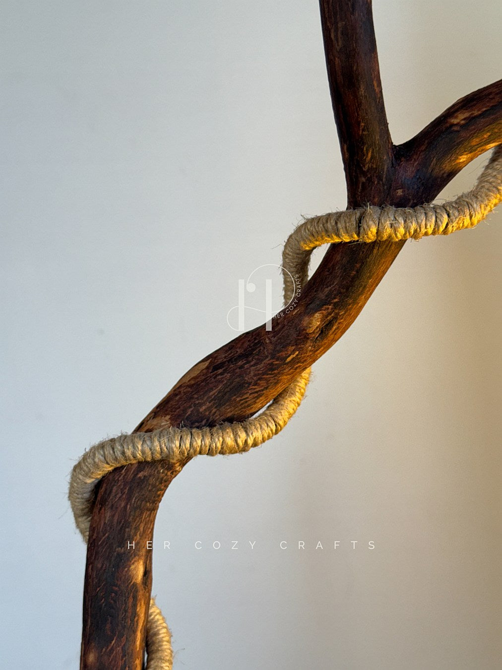 Wildwood Arc Lamp-Handcrafted Driftwood Lamp with Jute-Wrapped Hanging Bulb