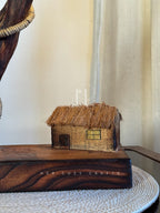 Driftwood Haven Lamp-Natural Driftwood Lamp with Jute-Wrapped Bulb & Miniature Cottage Detail