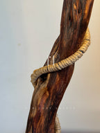 Driftwood Haven Lamp-Natural Driftwood Lamp with Jute-Wrapped Bulb & Miniature Cottage Detail