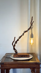 Wildwood Arc Lamp-Handcrafted Driftwood Lamp with Jute-Wrapped Hanging Bulb